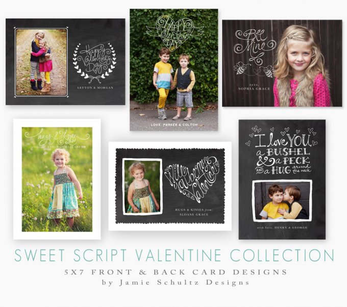 Sweet Script Valentine Cards by Jamie Schultz Designs