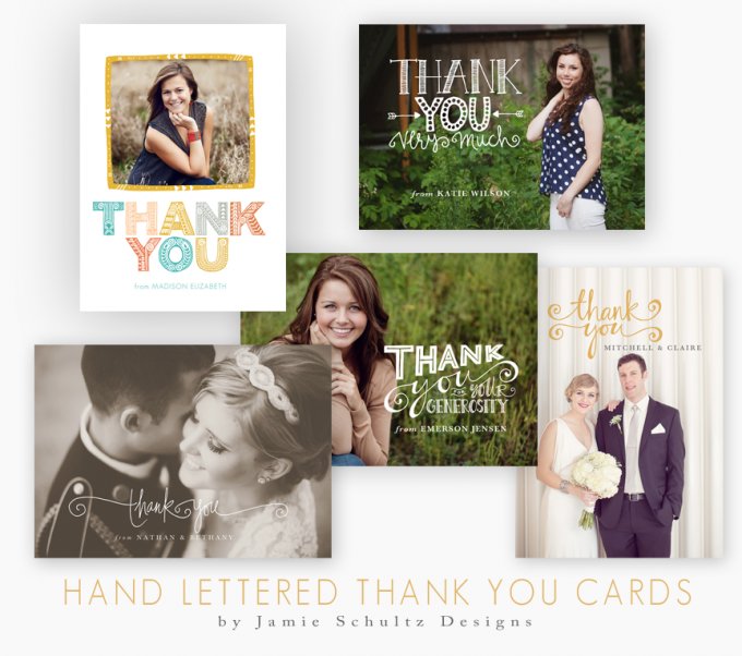 Hand Lettered Thank You Card Templates by Jamie Schultz Designs