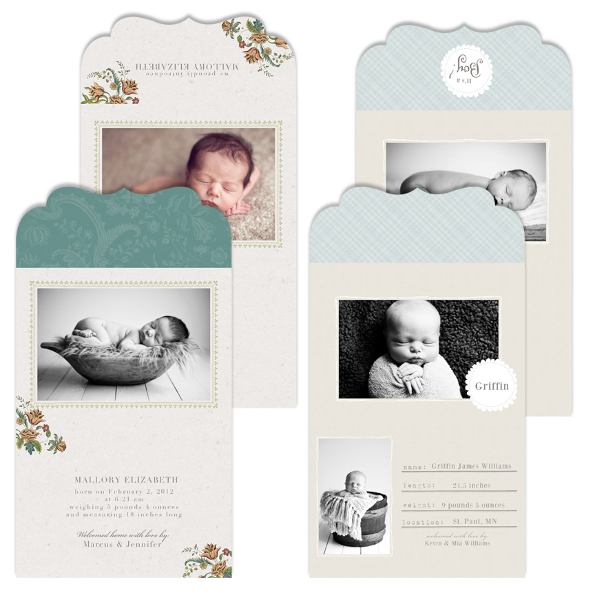 folded luxe birth announcement templates