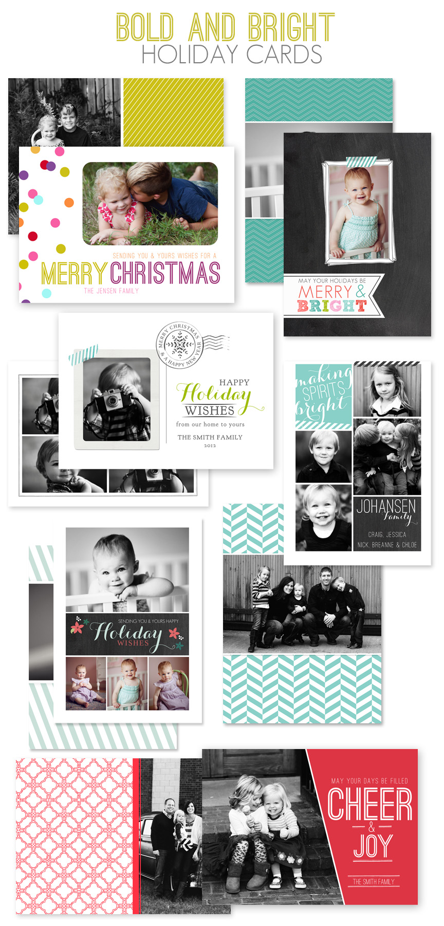 Bold and Bright Christmas Card Templates by Jamie Schultz Designs